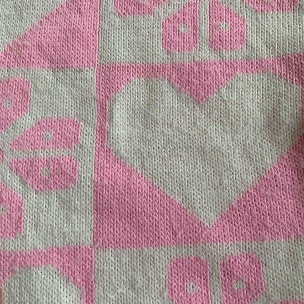 Pink White Block Heart Flower Vintage Cardigan Block Pattern Chest 44 - Picture 9 of 9